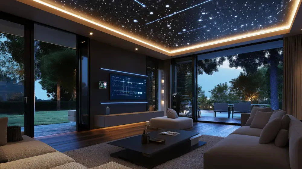 Elegant custom home cinemas for villas in Sharjah with cinematic lighting, Atmos speakers, and large projector display