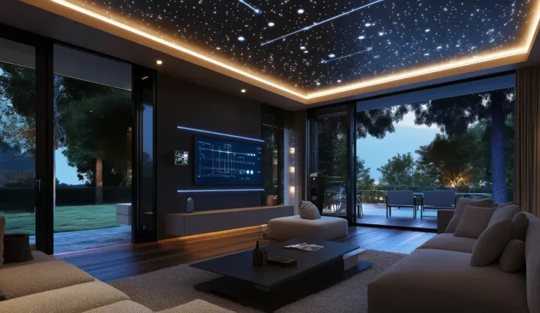 Home Cinema Interiors: Smart, Stylish & Sound-Perfect Designs With Expert Installation 7 Modern home cinema interiors featuring luxury recliner seating, ambient LED lighting, acoustic wall panels, and a professionally installed surround sound system.