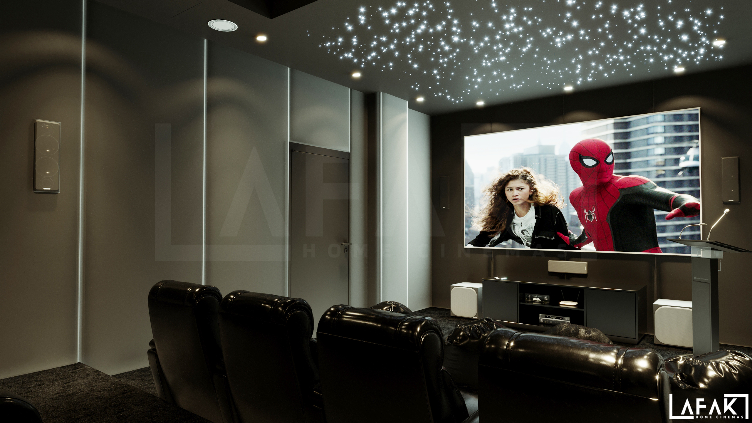 Private home cinema setup in a modern UAE living room
