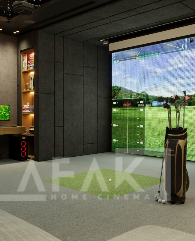 Luxury Home Cinema UAE design with premium recliner seating, surround sound speakers, ambient LED lighting, and a large projector screen in a modern villa interior