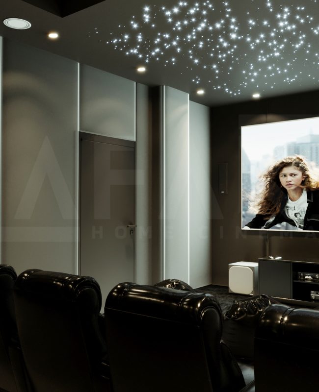 Fibre optic star ceiling lighting in a luxury home cinema