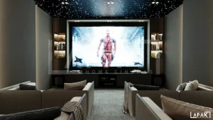 Luxury villa in Dubai with fibre optic lighting, a stunning star ceiling, and elegant home cinema lighting.